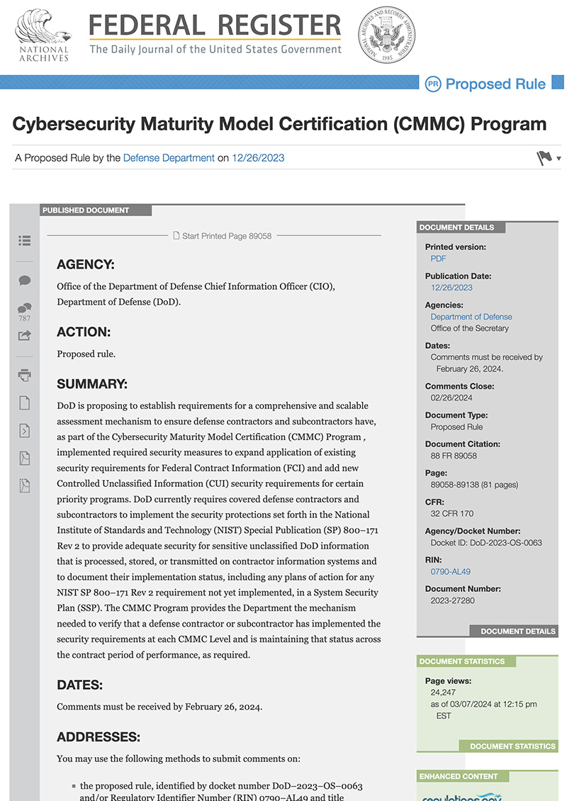 Federal Register CMMC Program